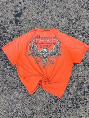 Vintage 2007 Sturgis Bike Week Mens Large Orange Skull Wings Graphic Tee